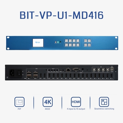 Bitvisus 1U RACK PIP Switcher HDMI Matrix con commutazione senza interruzioni 4K60 4*4 Controller Video Wall per TV LCD LED Processore BIT-VP-U1-MD416